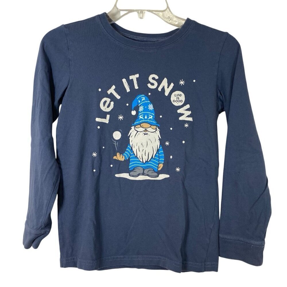 Life is Good Gnome Let it Snow Long Sleeve Tee Kids Size Large Blue Gray